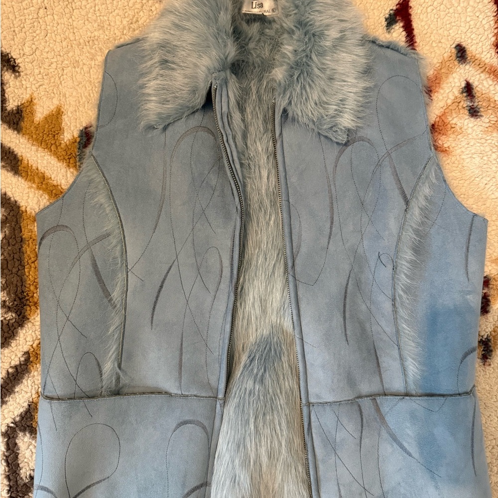 Women's Blue Faux Fur Vest